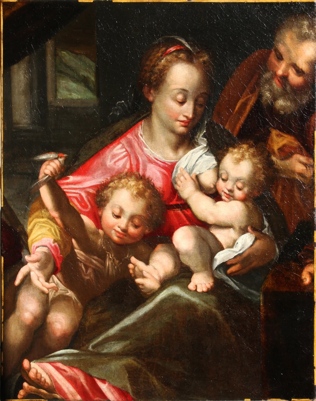 Tableau de Sainte Famille à Antibes après restauration, contrastes et profondeur retrouvés.