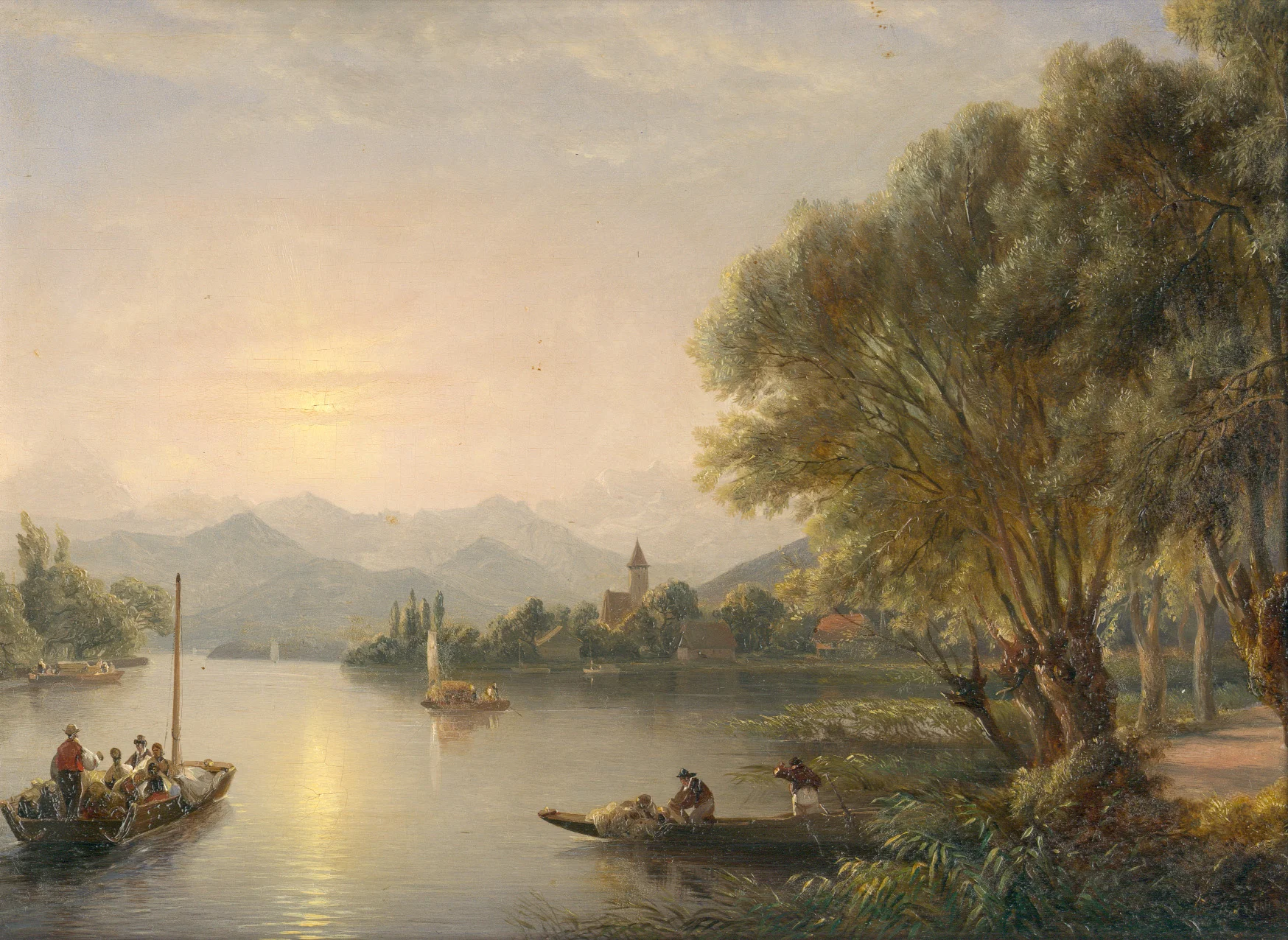 Paysage de lac après restauration, couleurs fraîches et lumière restituée.