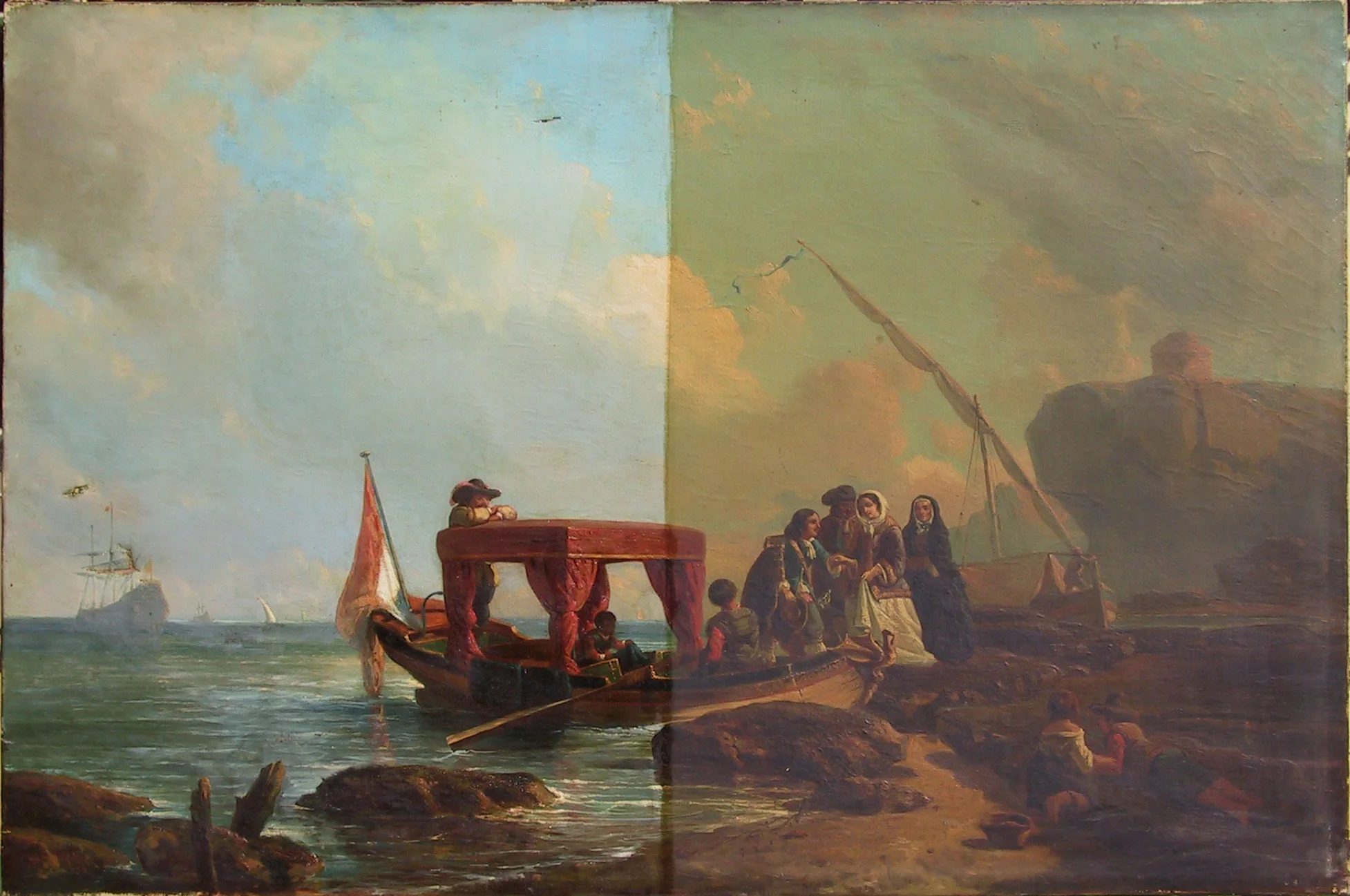 Avant et après nettoyage d’une marine encrassée, détails et profondeur retrouvés.